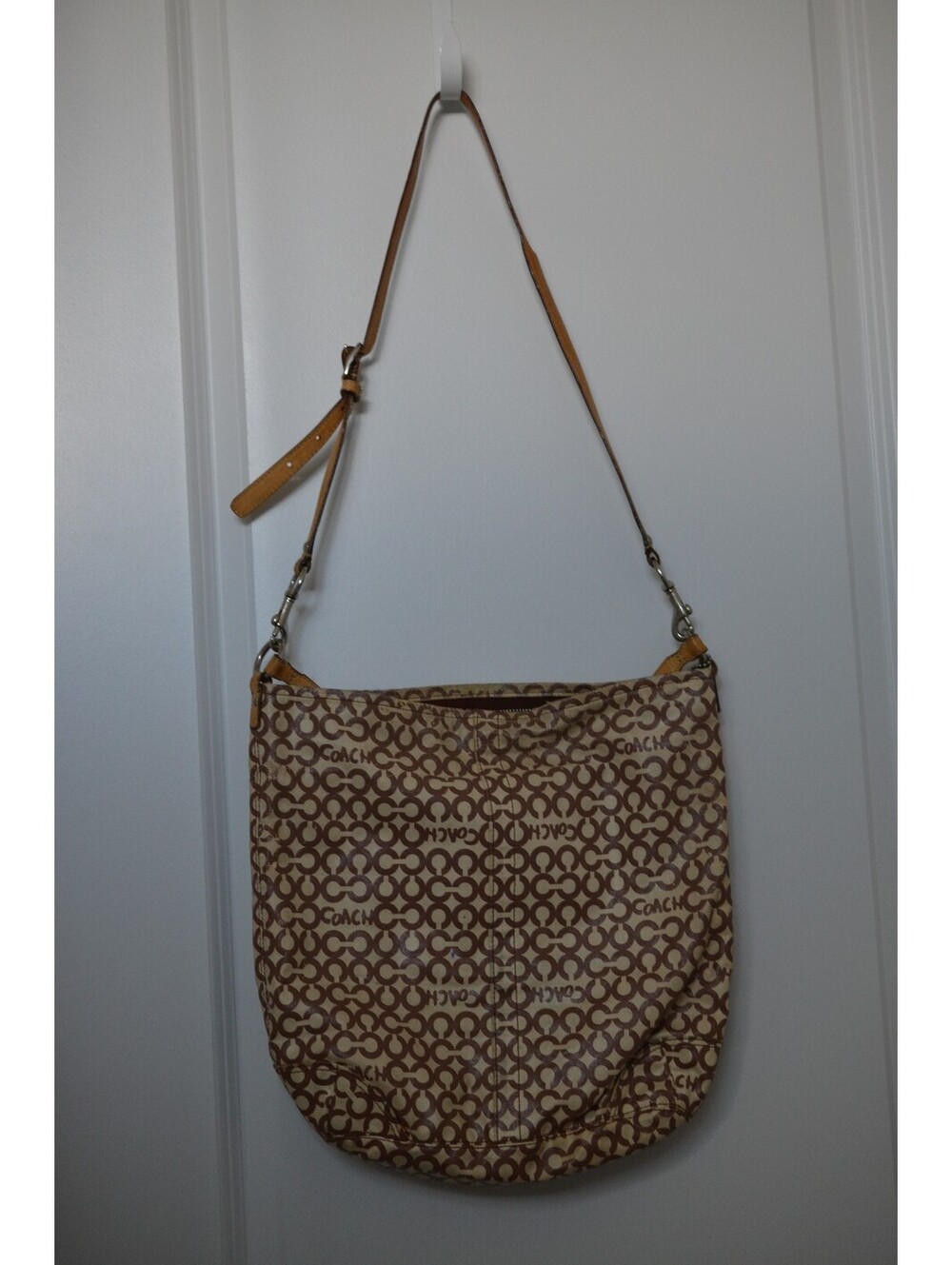 Coach Leah Op Art 13341 Convertible Hobo Shoulder Bag Brown Tan